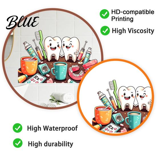 Versatile Adhesive Wall Decals Cartoon Smiling Teeth Decals Dental Tools Self-Adhesive Stickers Funny Stickers for Bathroom Art Kids Bedroom Clinic