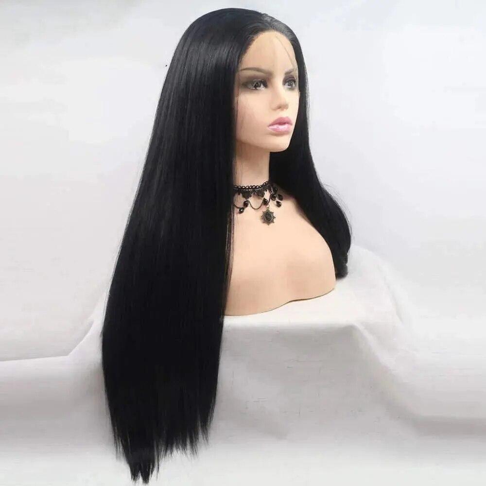 1B# Black Wigs Long Silky Straight Black 13x3 Lace Wig for Women Heat Resistant Fiber Hair Replaceme