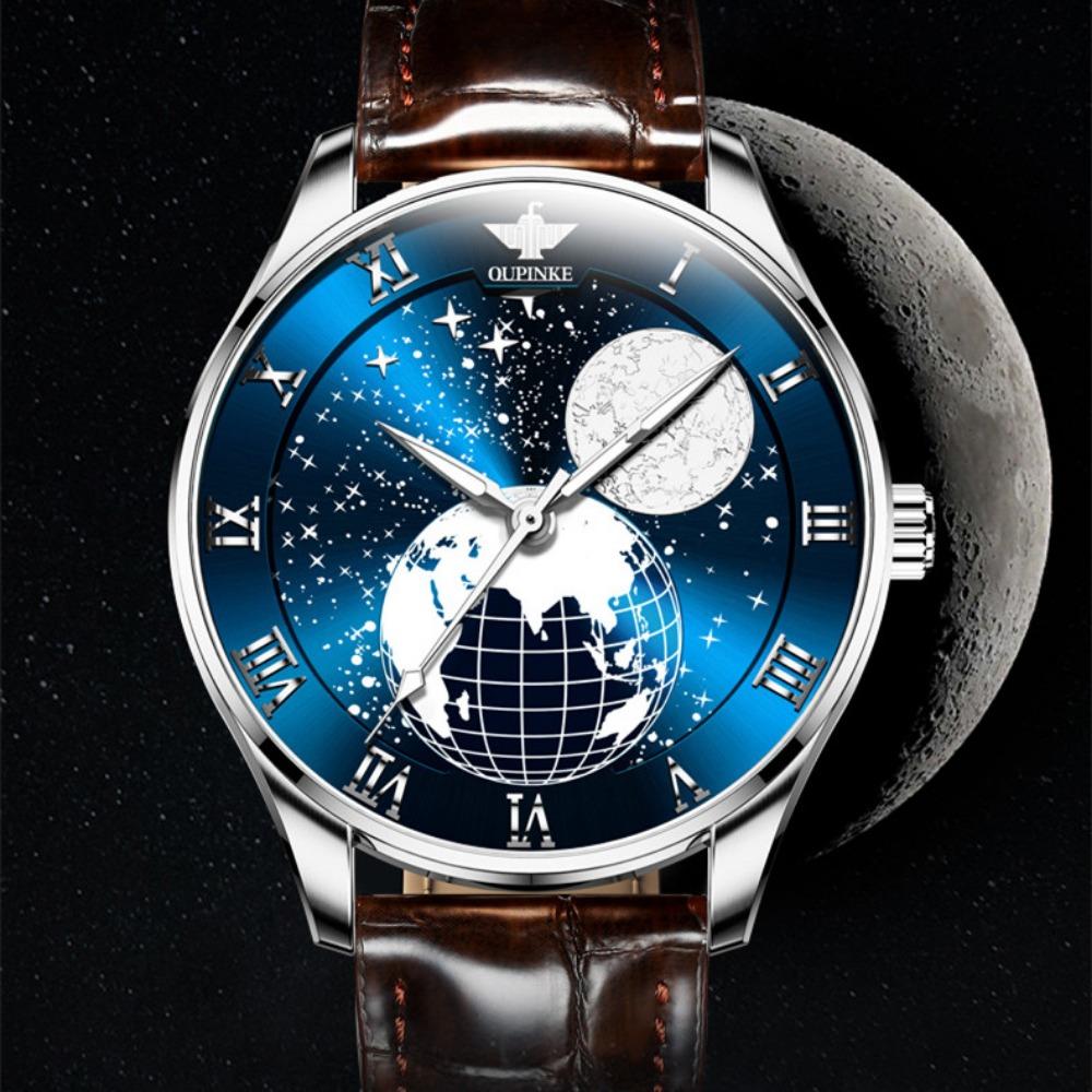 OUPINKE Men's Watch Starry Sky Fully Automatic Mechanical Watch Waterproof Leather Strap High-end Watch