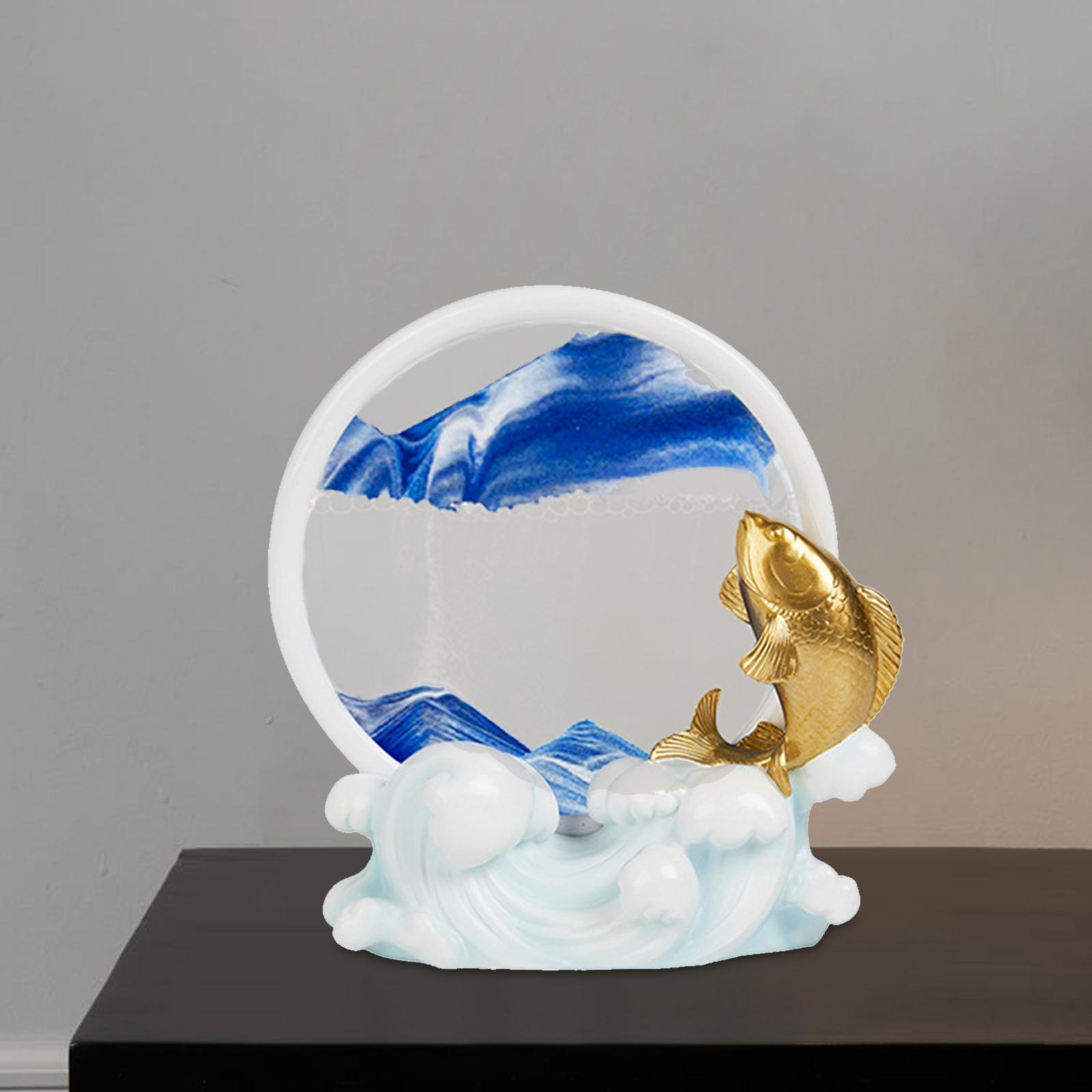

Moving Sand Art Picture 3D Dynamic Liquid Motion Desktop Toy Crafts Ideal Gift Fengshui With Carp Statue
