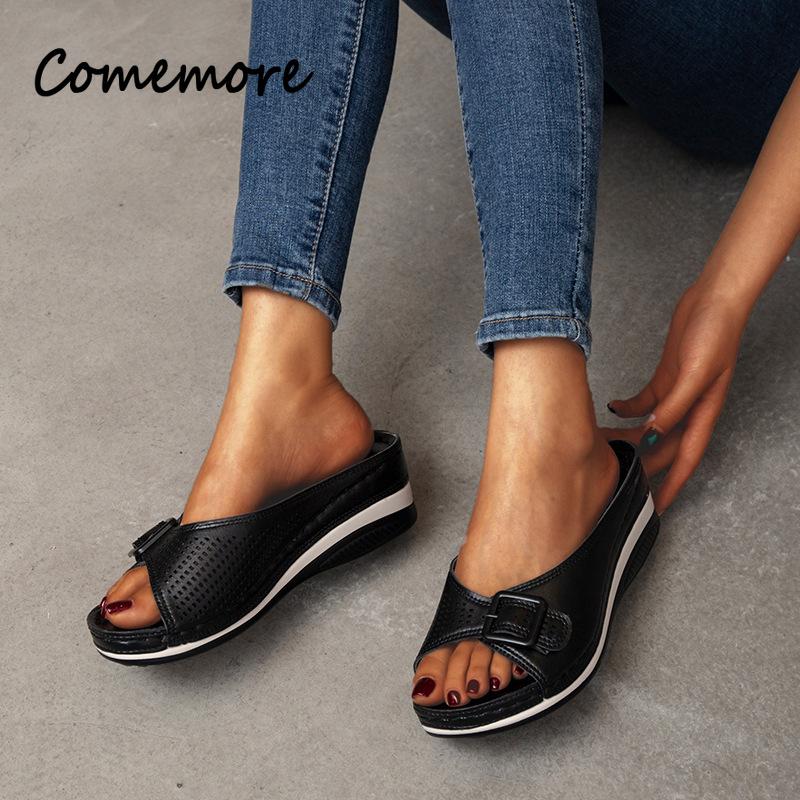 Comemore Peep Toe Sandals Platform Slipper Outdoor Casual Flip Flop Female Slides Fashion Wedge Heel Slippers Women Shoes Summer