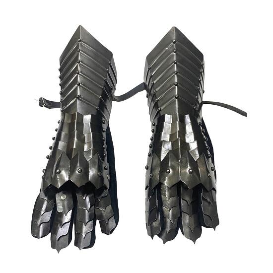 Svarte Antikke Gauntlets Stål Middelalder Armor Hansker LARP Metal Gauntlets