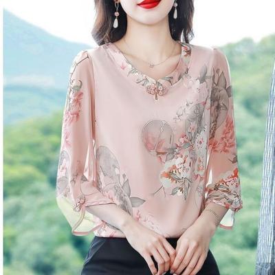 Women Summer Floral Print Chiffon Blouse