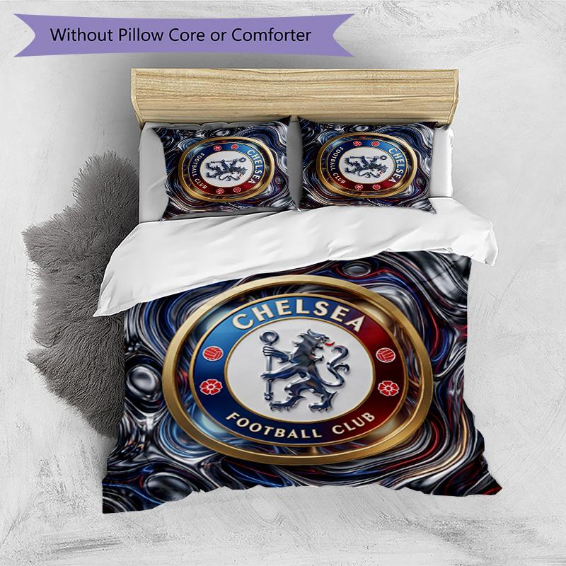 Chelsea FC Pattern Printed 3PCS Bedding Set Soft Skin-Friendly Washable Duvet Cover & Pillowcases Set All Season Bedroom