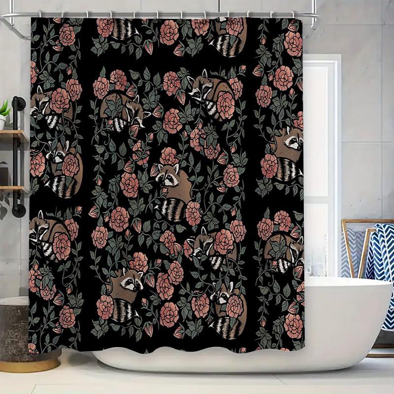

Raccoon Flower Shower Curtain Woodland Forest Animal Nature Bathroom Decor Sets Vintage Rustic Home Decor W60H190(CM)-1 Pcs