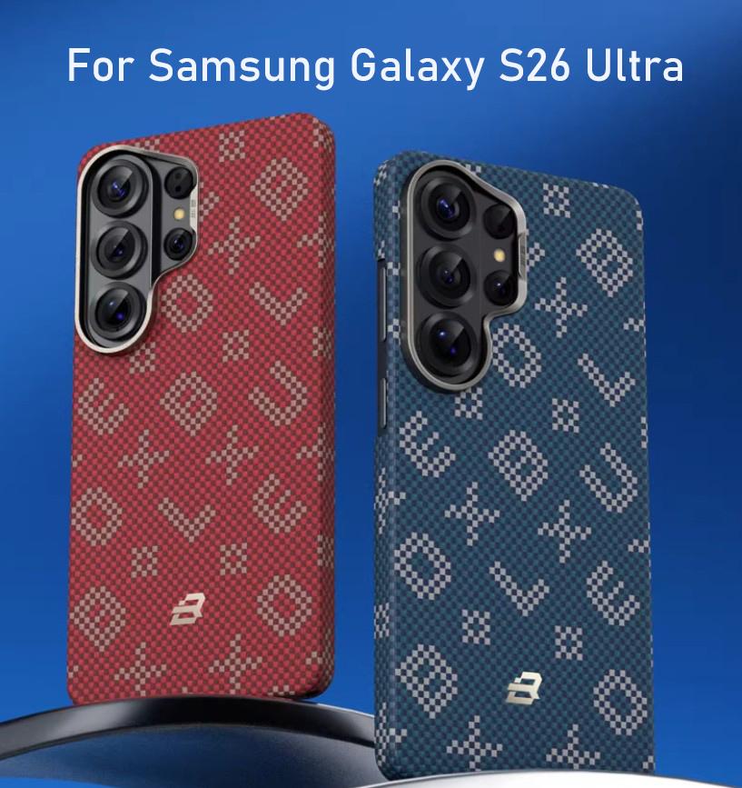Original Blueo Kevlar Series Samsung Galaxy S26 Ultra Monogram Gilded Tactile Woven Aramid Fiber Case For S26 Ultra case Carbon Fiber&Galaxy S26 Ultra красный
