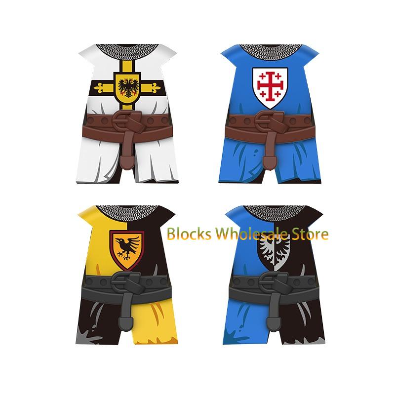 Medieval Military Castle Knight Building Blocks - King Figures with Helmet Armor and Weapon Accessories