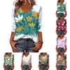 Women's V-Neck Three-Quarter Sleeve Small Floral Print Blouse - Loose Fit Casual Top for Summer