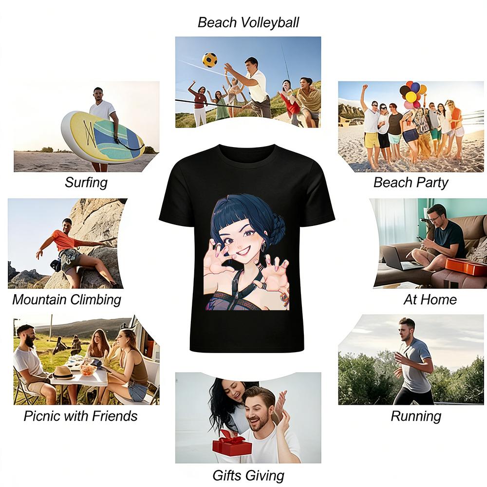 Cool Girl Dark Style Printed T-shirt, Casual Loose Fit Tee With Edgy Anime Girl Graphic For Daily Wear Pure Cotton T-shirt