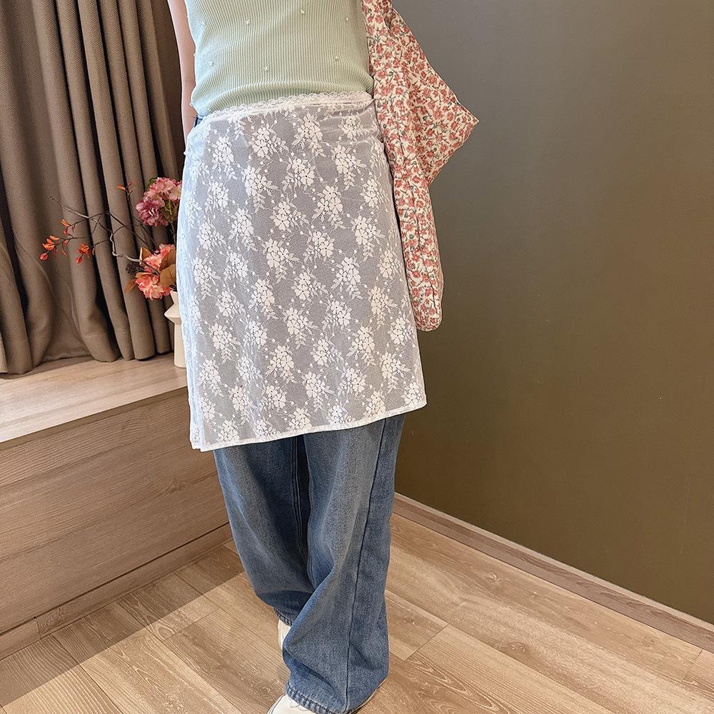 Elastic Lace Slack Stacking With Skirt Women'S High Quality Fresh And Sweet Fart Curtain Flower Apron