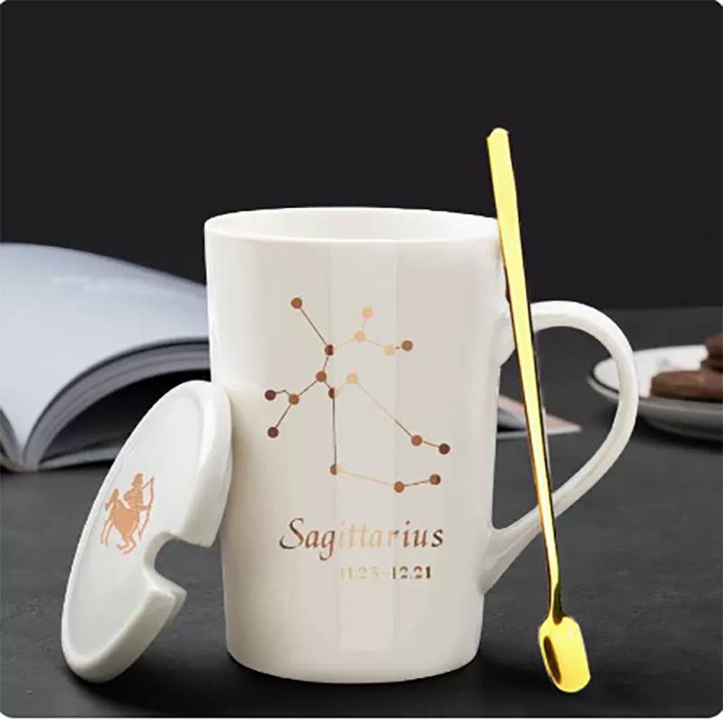 400ml 12 Constellation Mug with Lid Spoon Large Capacity Japanese Ceramic Water Cup Home Office Male and Female Couple