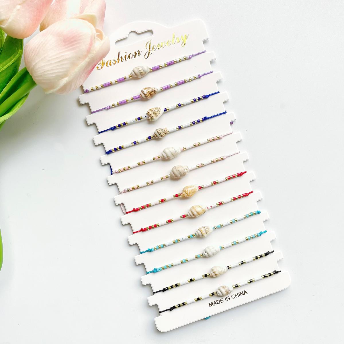 12 Штук Летний Ракушка Разноцветный Рисовый Бисер Плетеный Браслет Модный Пляжная Вечеринка Мужчины и Женщины Дружба Регулируемый Браслет