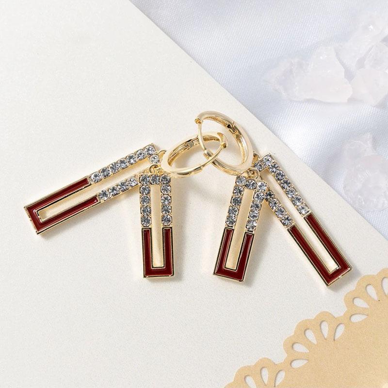Unique Design, Retro Geometric Color Blocked Rectangular Pendant, Ear Buckle, Red Glazed Earrings