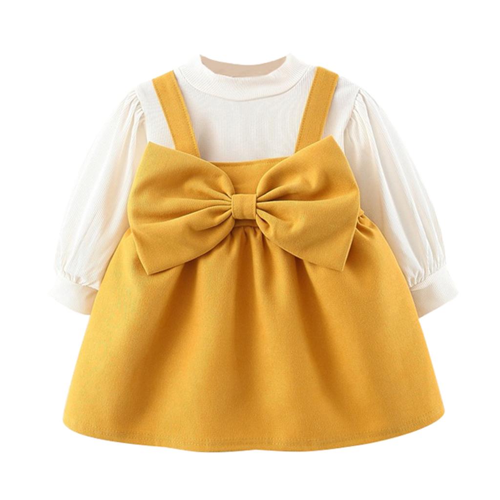 Toddler Baby Kids Girls Solid T-shirt Tops Princess Dress Set Casual Clothes