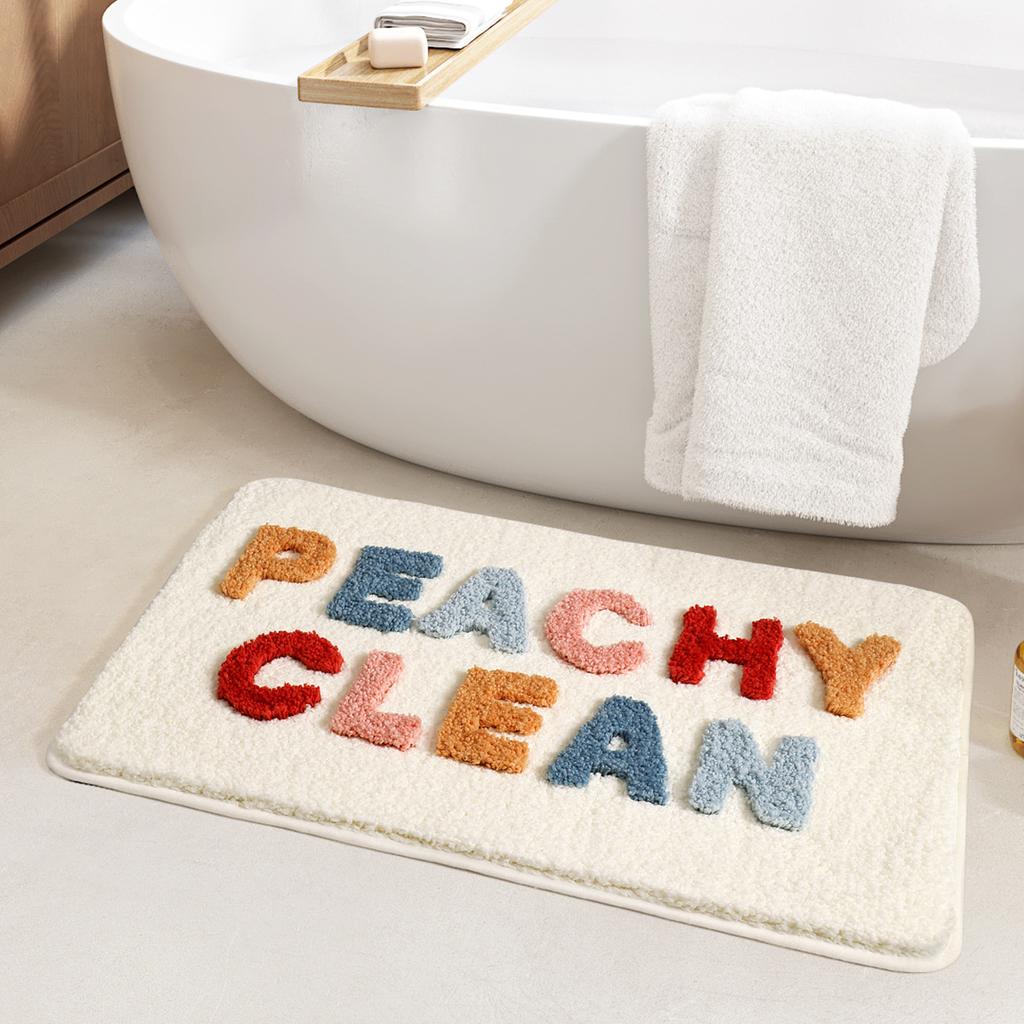 Simple Letter Bath Mats Strong Absorbent Bathroom Rug High Weight Flocking Bathroom Non-slip Foot Mat Washroom Floor Mat