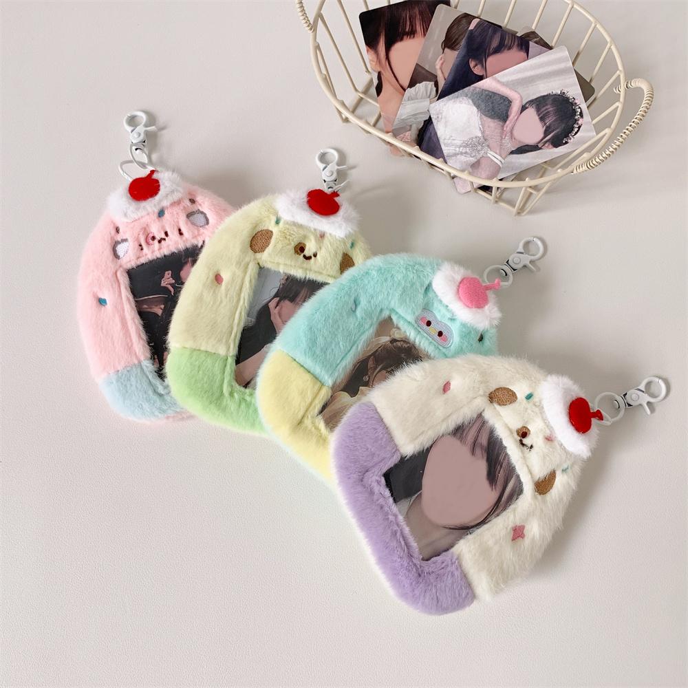Kawaii Plush Penguin Po Card Holder Macaron Clashing Color K-Pop Idol Po Card Protector Fits 3inch Pos for Girls