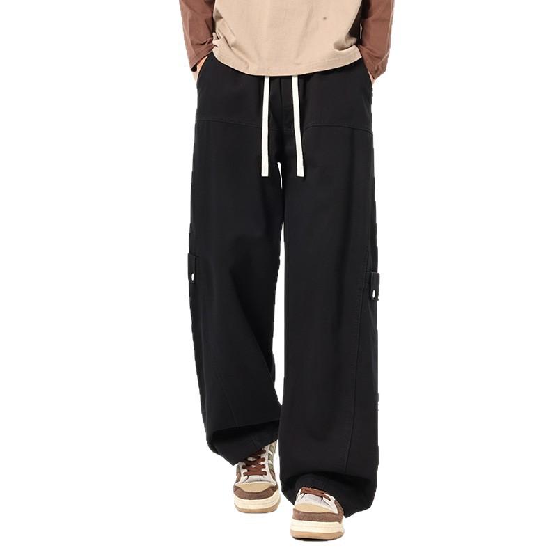 Overalls men's autumn new American retro trendy brand splicing loose wide-leg straight elastic waist casual pants