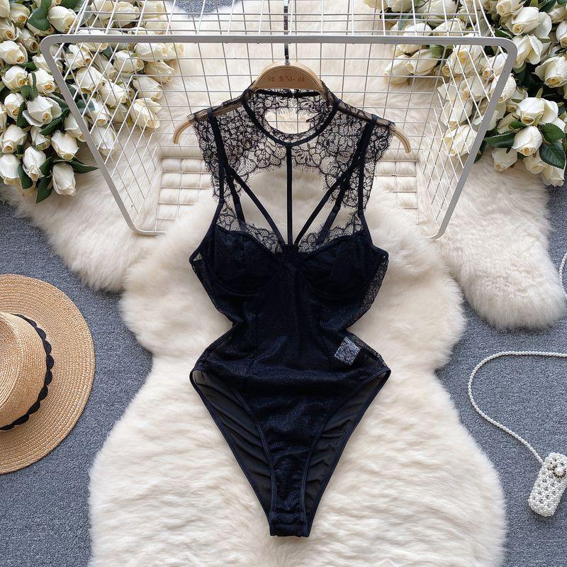 

Lace Mesh Tight Niche Style Light Luxury Temperament Jumpsuit Black L