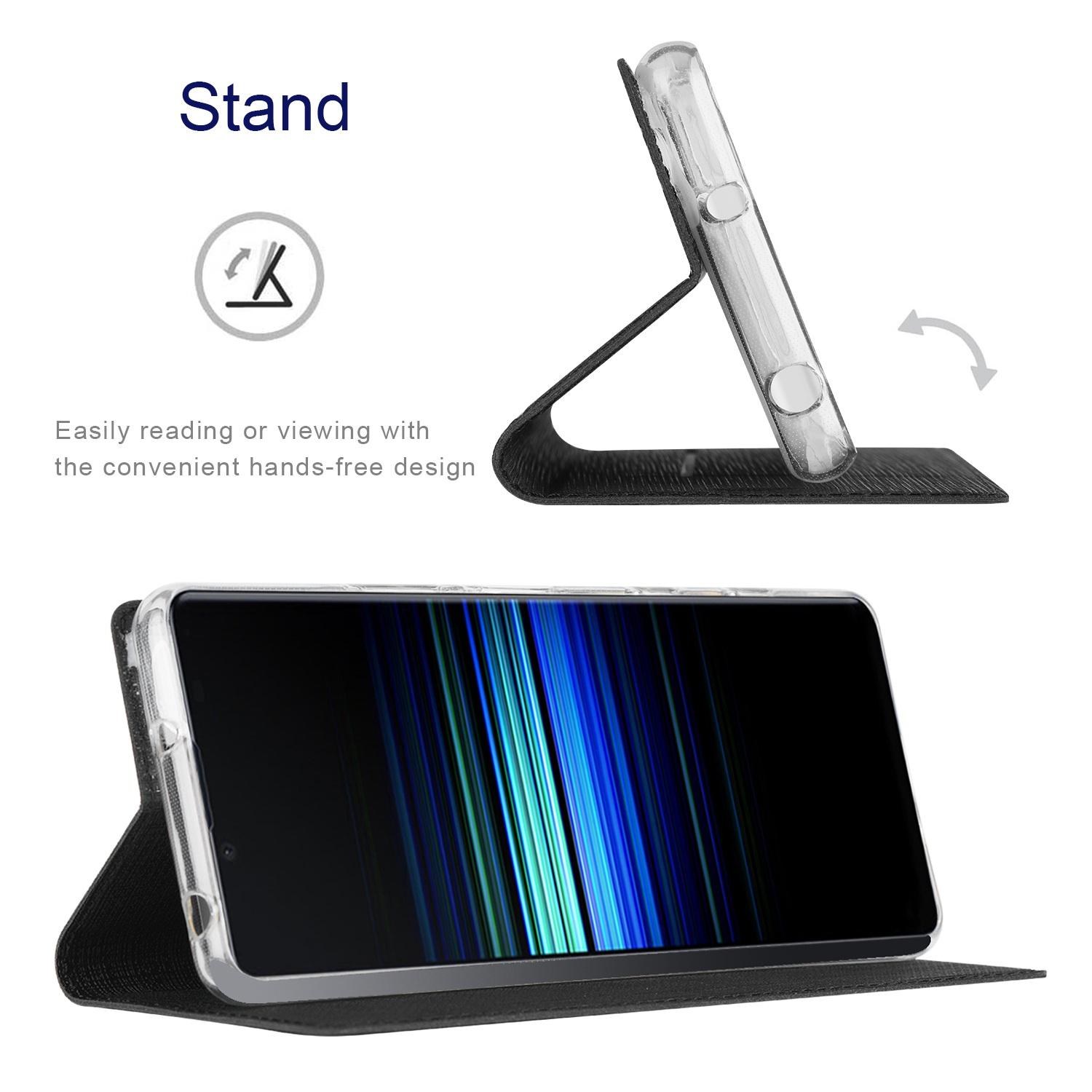 

VILI DMX Series for Sony Xperia 10 IV PU Leather Auto Closing Magnetic Phone Case Card Holder Stand Protective Cover Black