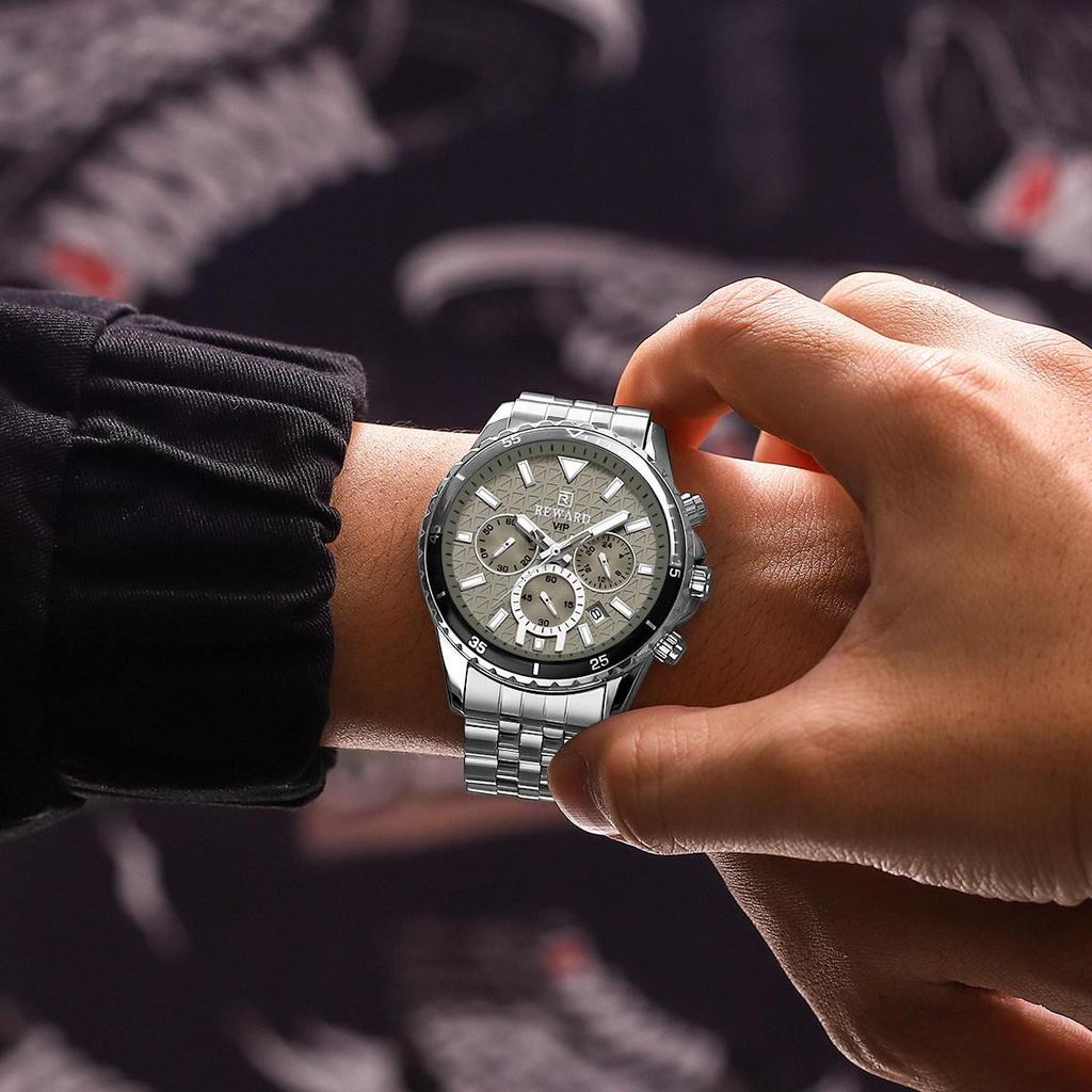 Premium Multi-Function Men's Sports Chronograph Luminous Waterproof Watch with Solid Steel Band