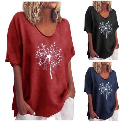 Women Fashion Casual Summer Tops Printed Short Sleeve Shirts Round Neck Pullover T Shirts