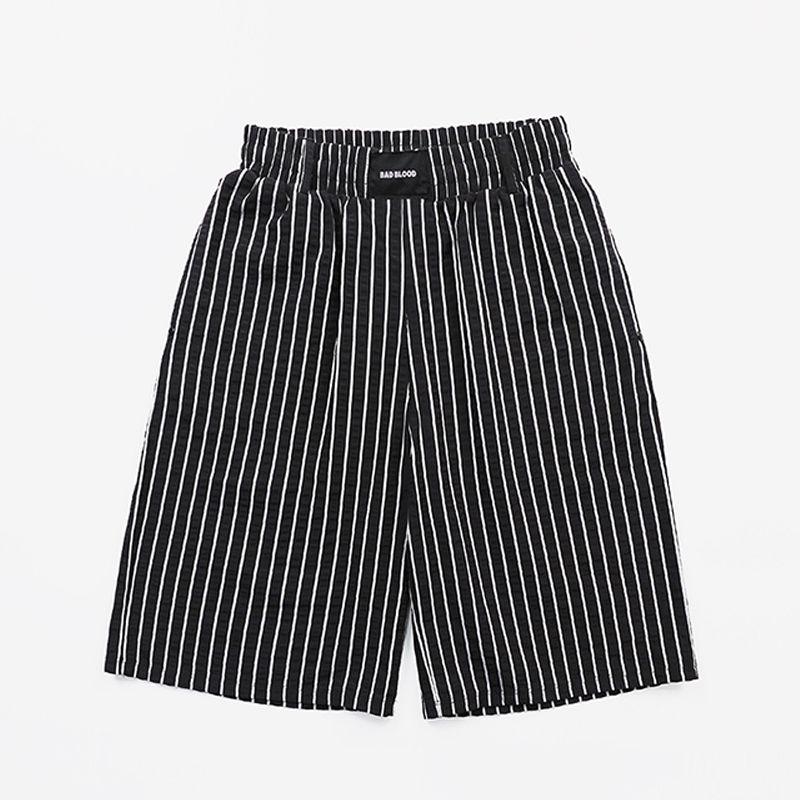 

South korea Badblood American Style Gyaru Stripe Shorts Women Loose Slimming Niche Straight Pants Casual Pants Middle Pants Black Stripes M
