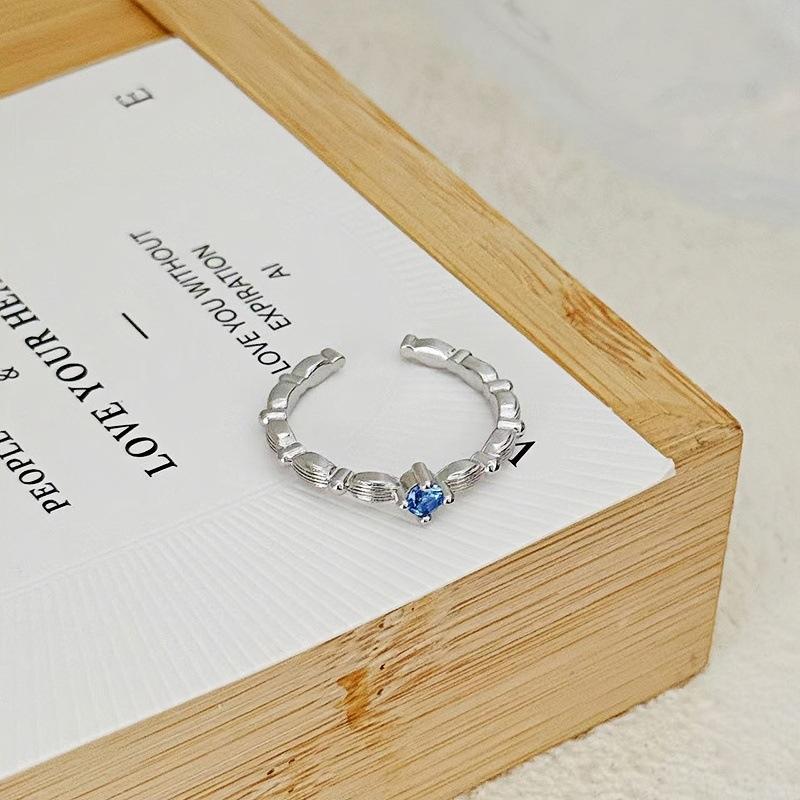 Light Luxury Full Diamond Sea Blue Zircon High-End Open Ring Gypsy Star Niche Design Butterfly Personalized Index Finger Ring Female