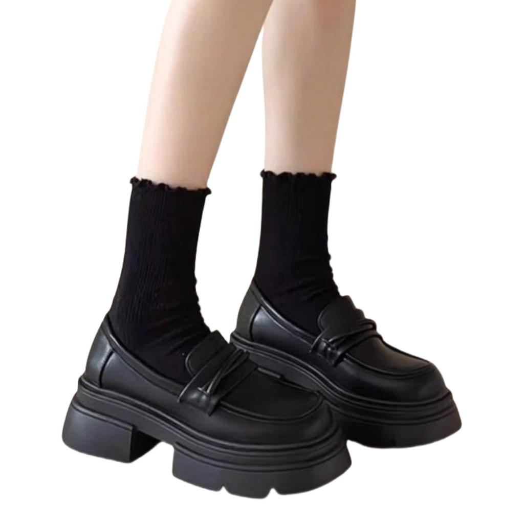 2025 new platform loafers women's popular shoes autumn and winter women's shoes British style small leather shoes women's black single shoes