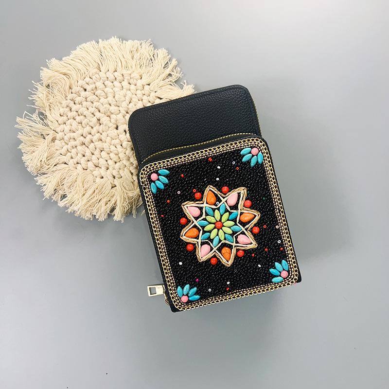 Этнический стиль Компактная Легкая Винтажная Ручной работы Сумка-квадрат из рисовых бусин - Женская сумка-кроссбоди на молнии с несколькими отделениями 1966₽