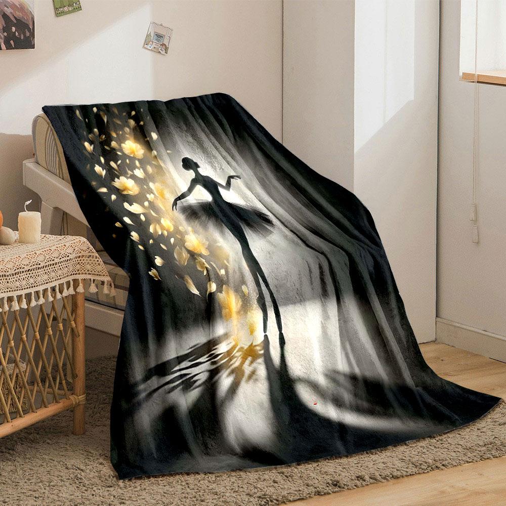 Ballet Silhouette and Floating Petals print blanket soft and cozy perfect for the living room bed sofa or a nap,gift