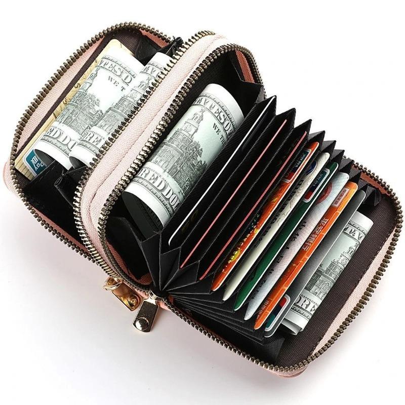 Women’s RFID Blocking Card Holder Wallet Double Zipper Coin Purse PU Leather Credit Card Organizer Compact Mini Wallet for Ladies Girls