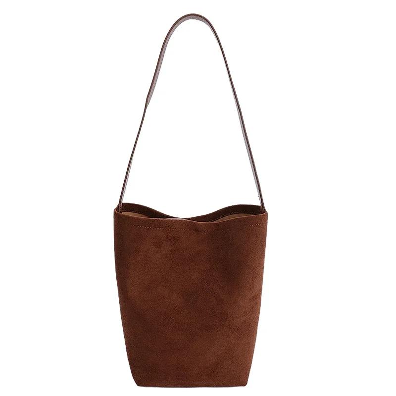 Borse a Spalla Monocolore in Scamosciato Fashi Borse Semplici di Grande Capacità per Donna Borse a Mano Versatili Casual di Alta Qualità