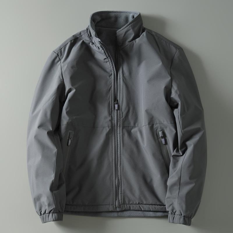 Double-sided Wearable Autumn and Winter Men's Outdoor Windproof Waterproof Standing Collar Plus Velvet Thermal Jacket Casual Jacket