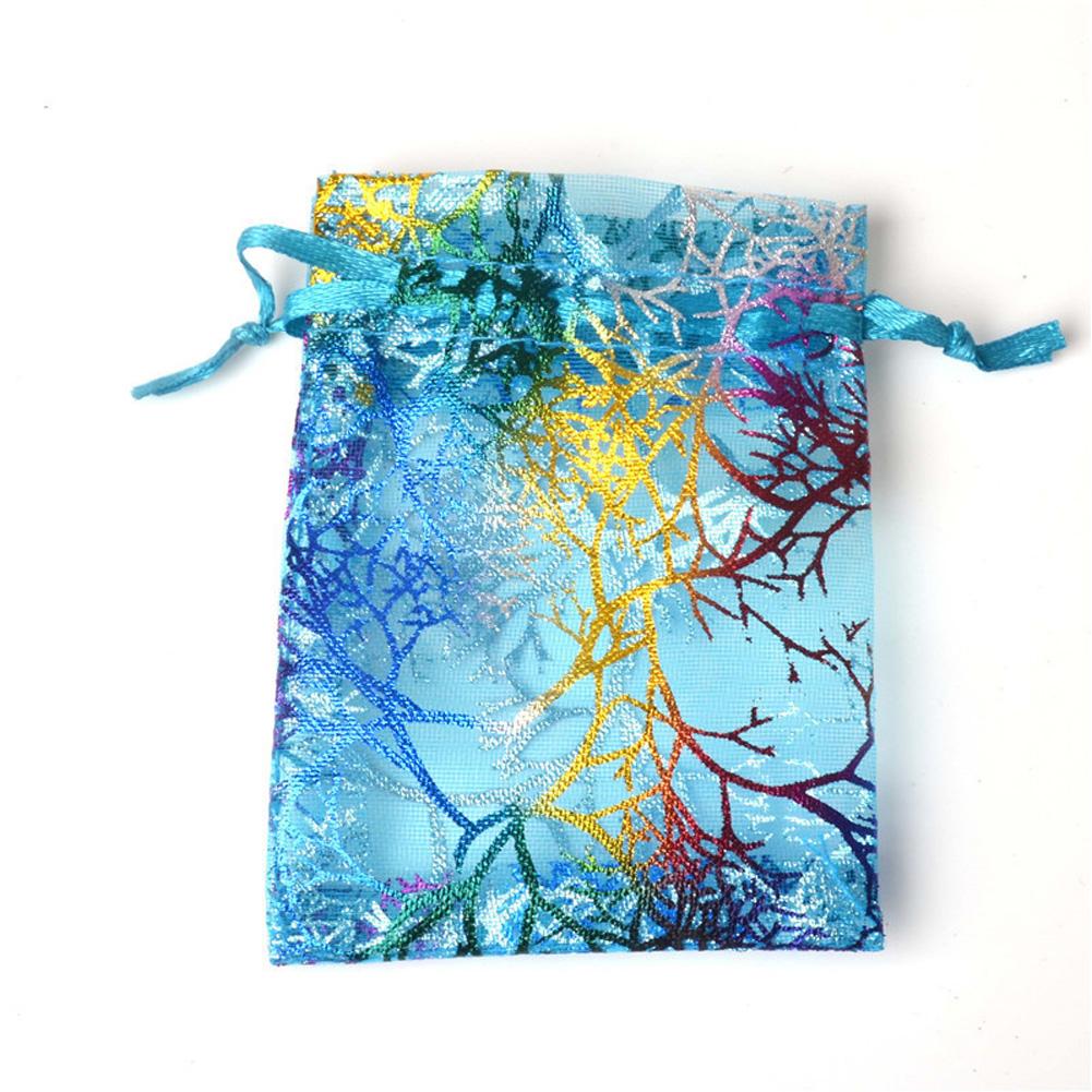 

100Pcs Gauze Bag gold stamping Coral Gauze Bag Ogen Wedding Gift Jewelry Packaging Bag Mesh Bundle Pocket blue7*9cm#0
