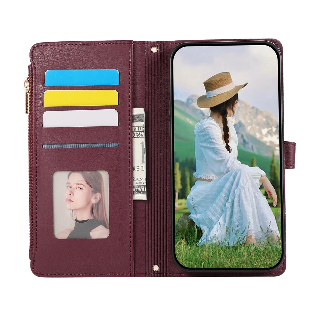 For Samsung Galaxy A16 4G/5G/A26 5G Case Multi Card Slots Zipper Rhombus Leather Phone Cover with Wrist Strap