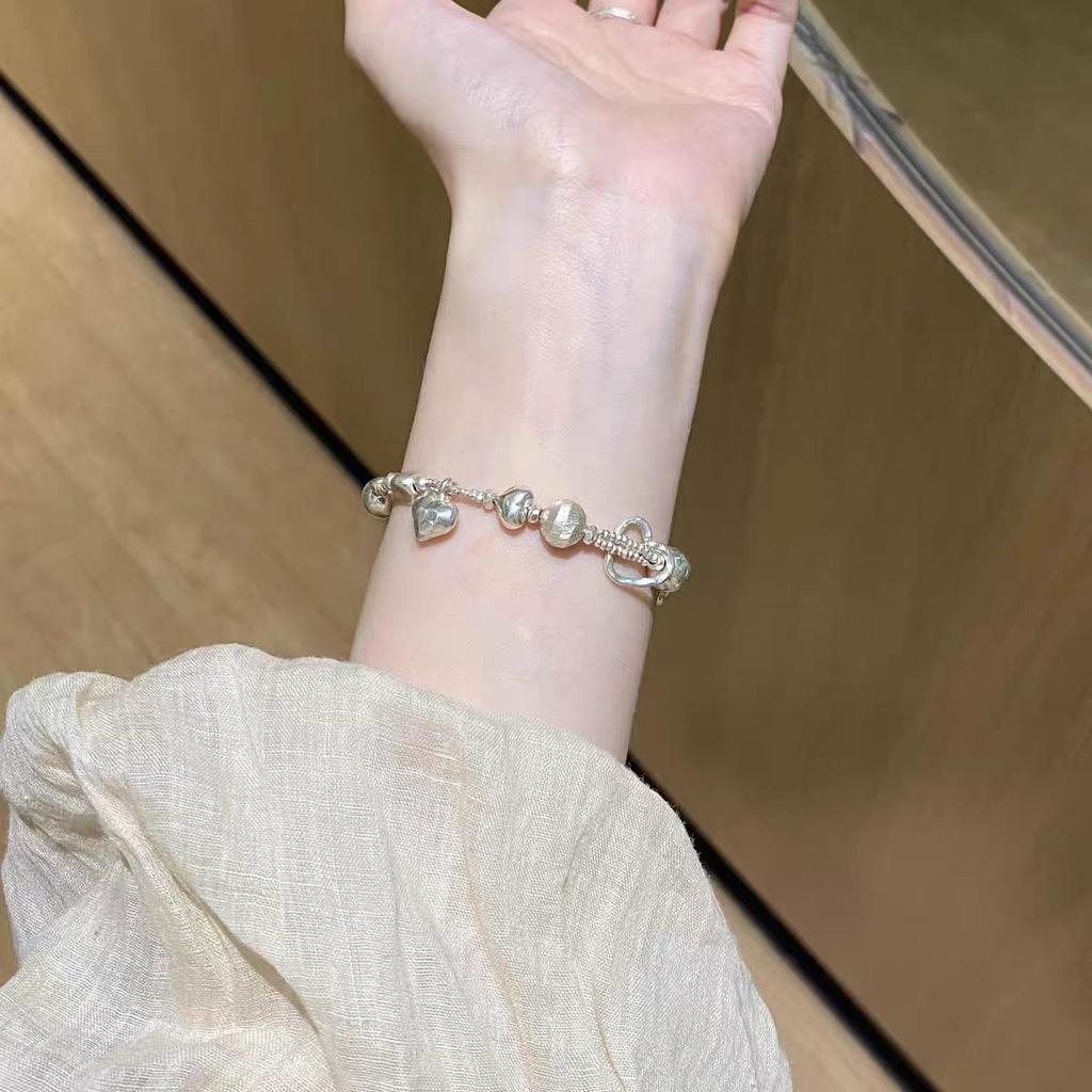 Silver irregular hollow love running ring splicing bracelet women's light luxury high-end niche retro Hong Kong style jewelry