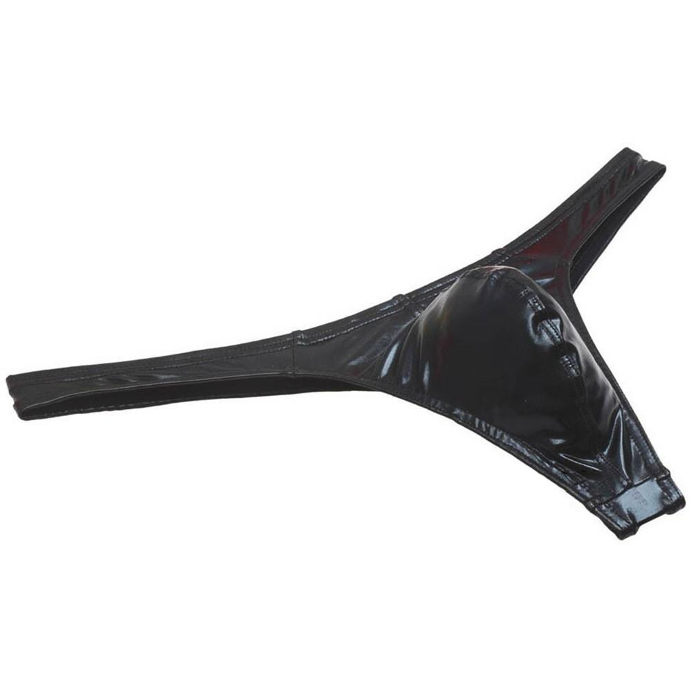Shiny Male Underwear Stretchy Faux Leather T Back G String Thong Pants