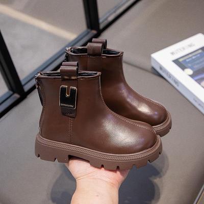 Children's 2025 Autumn/Winter Black Leather Ankle Boots - Boys' & Girls' British Style