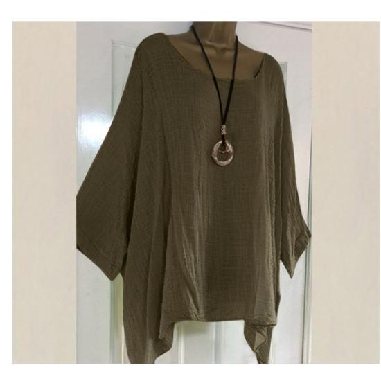 

HNXC Модний однотонний повсякденний топ з круглим вирізом для жінок з незвичайними рукавами та подолом на літо XXXXL коричневий