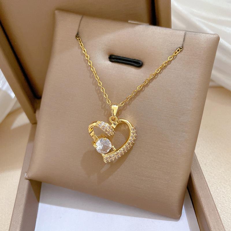 Irregular Zircon Love Heart Pendant Necklace for Women Stainless Steel Chain Sweet Heart  Jewelry Accessory Gifts for Lover