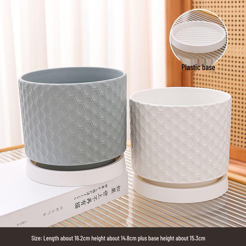 Elegant Large Ceramic Flower Pot with Saucer for Home - Light Luxury Style Ideal for Orchids, Succulents, and Green Plants