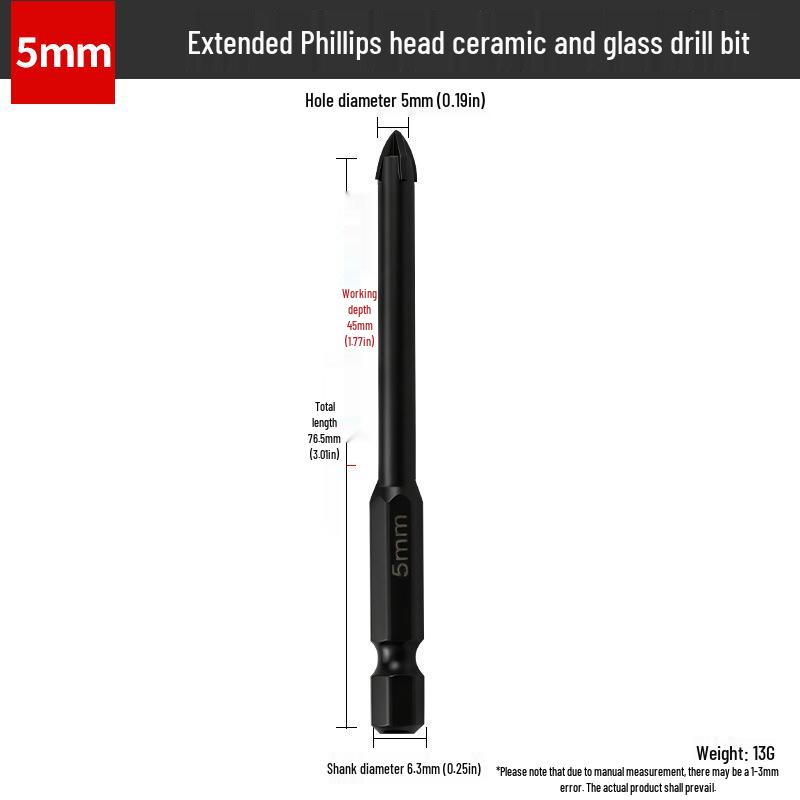 Hex Shank Spiral Flute Drill Bit for Ceramic, Glass, and Tile