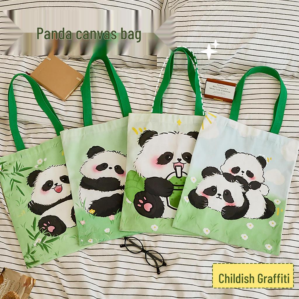 Large Capacity Cute Panda Canvas Tote Bag - Student Shoulder & Document Bag