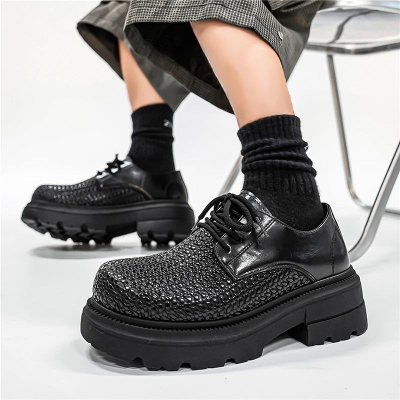 Men's Derby Shoes Large Head Thick Bottom Handmade Slip-On Hollow Leather Shoes Breathable Casual Heightening Sneakers for Men