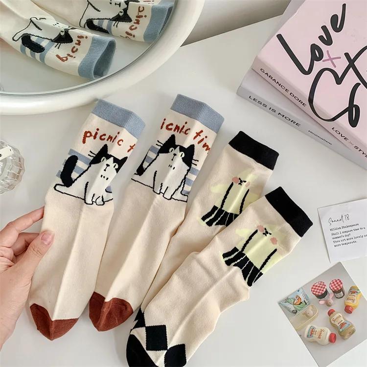 Lustige Socken Mode Harajuku Vintage Baumwolle Frauen Socken Casual Mode Cartoon Druck Japanischen Kawaii Mädchen Süße Socken