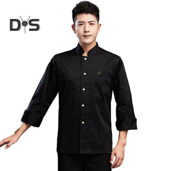 

Осенняя униформа шеф-повара с длинными рукавами и воротником-стойкой с накладными карманами, однобортная унисекс, кухонная рабочая одежда во французском западном стиле для пекарни 4XL чёрный