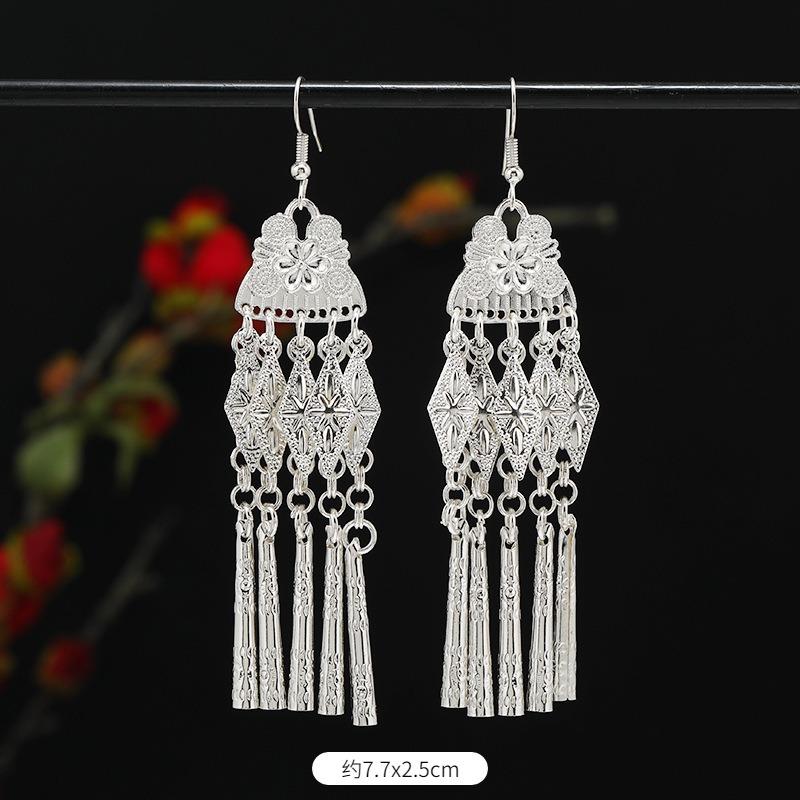 Miao Yin earrings retro exotic niche design long fringed earrings medium earrings women