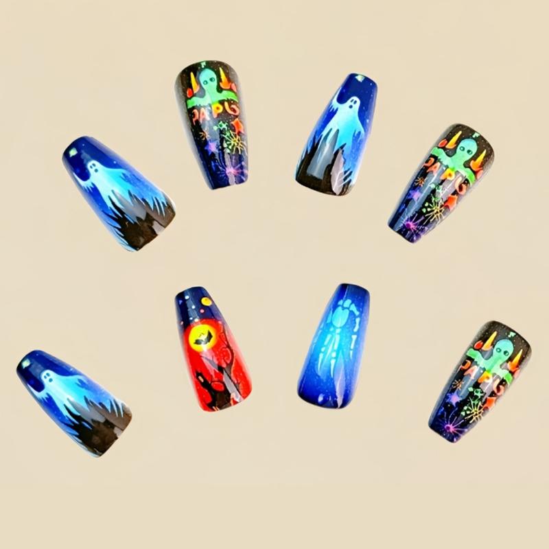 24PCS Halloween Press-On nail with Pumpkin Design Detachable Reusable Nail Art for Costume Parties