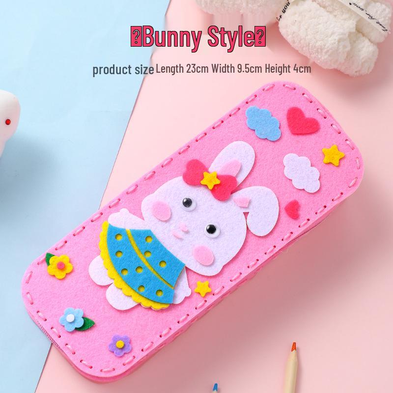Cartoon Pencil Case for Students and Children: DIY Sewing Kit with Non-Woven Fabric.