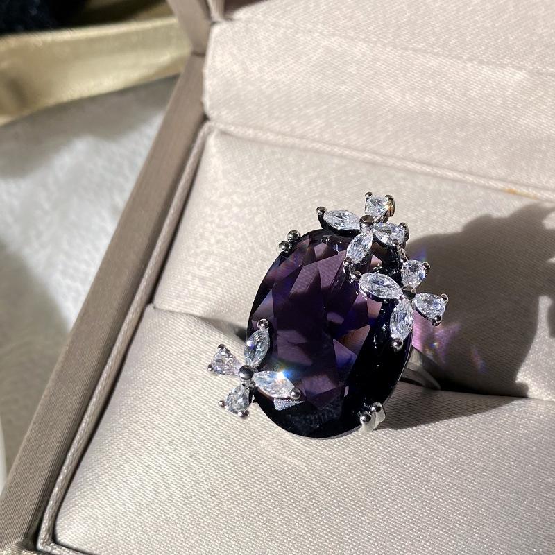 2026 Large Carat Amethyst Ring, Butterfly Brilliant Pink Zirconium Crystal Ring